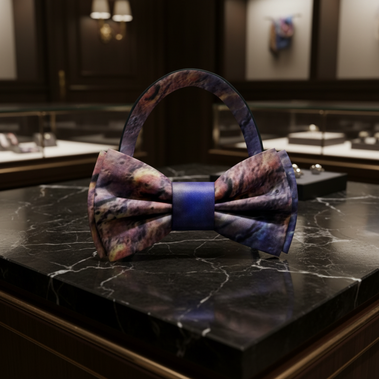 Blue, Brown Mars Crater Bow Tie Pre Tied