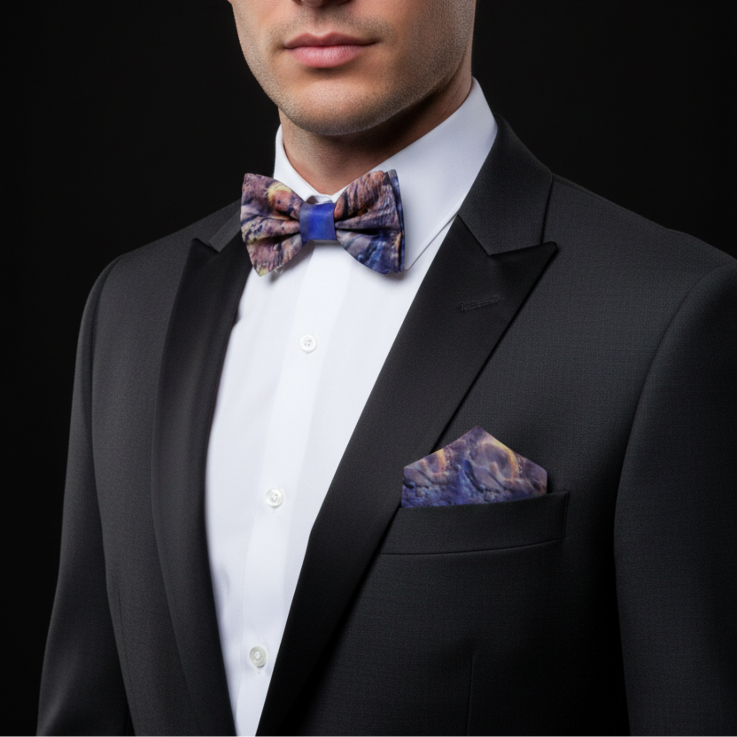 Blue, Brown Mars Crater Bow Tie and Square