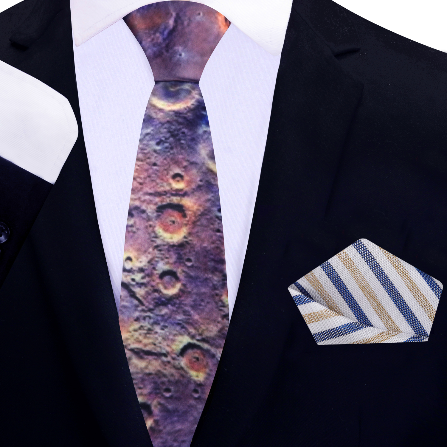 Thin Blue, Orange Mars Crater Tie and Accenting Square