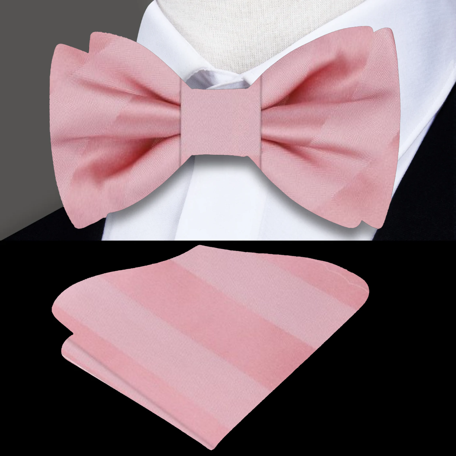 Mauve Block Stripe Bow Tie and Square