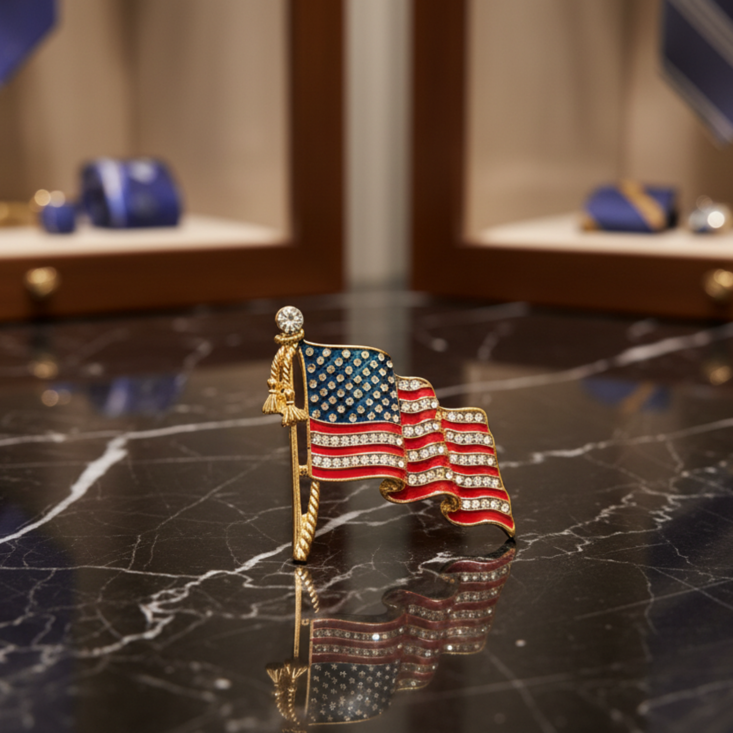 American flag brooch in gold color
