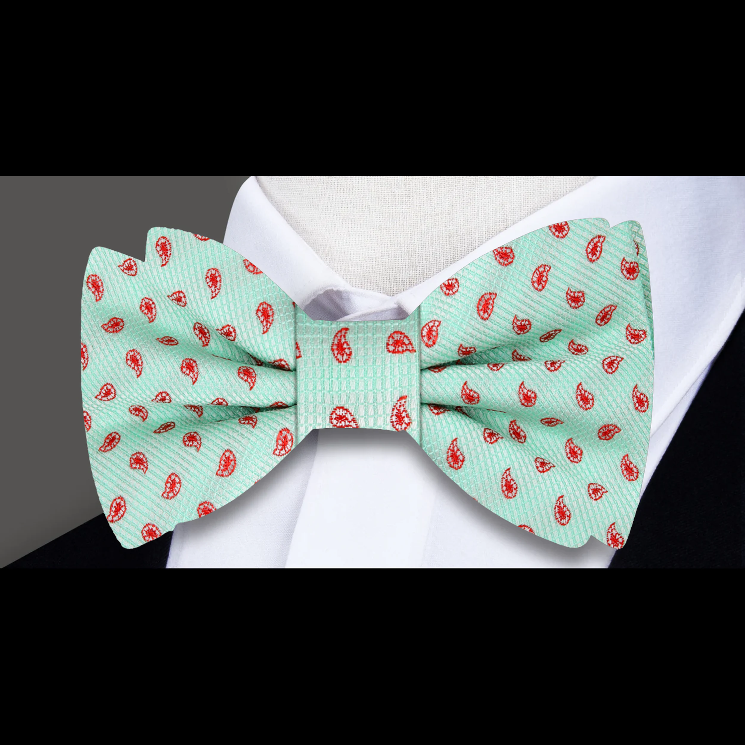 Mint, red paisley bow tie