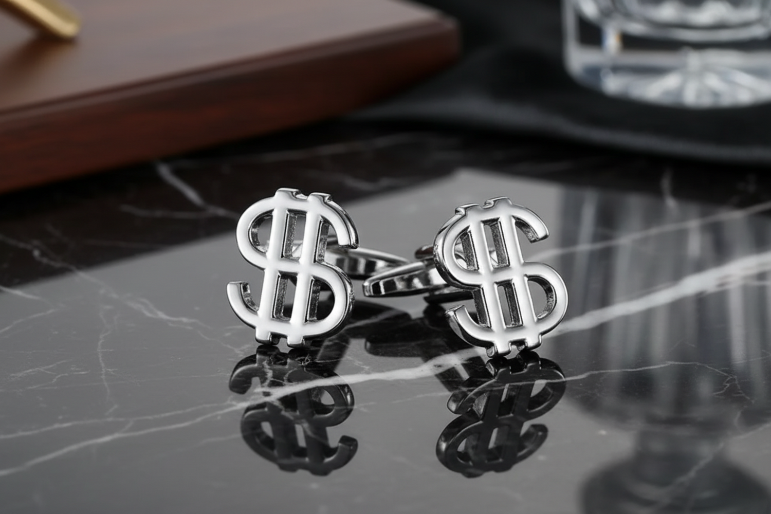 Chrome Dollar Sign Cufflinks