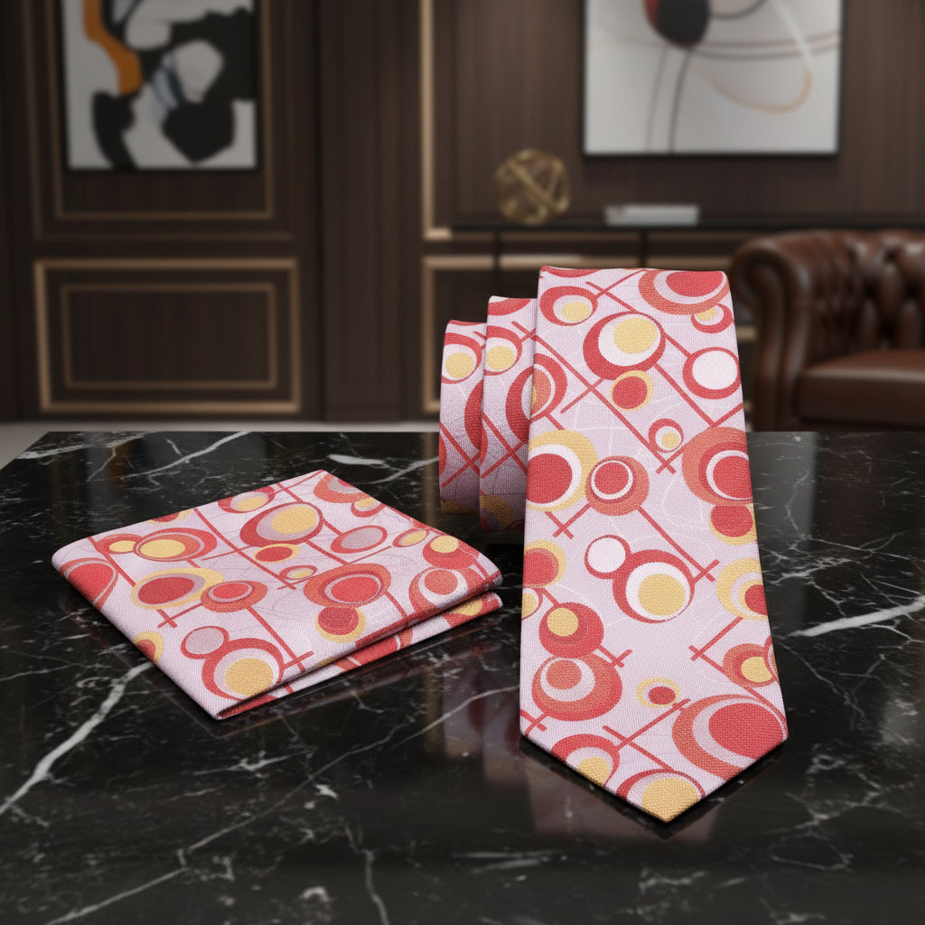 Pink, Red, Orange Shapes Necktie and Square