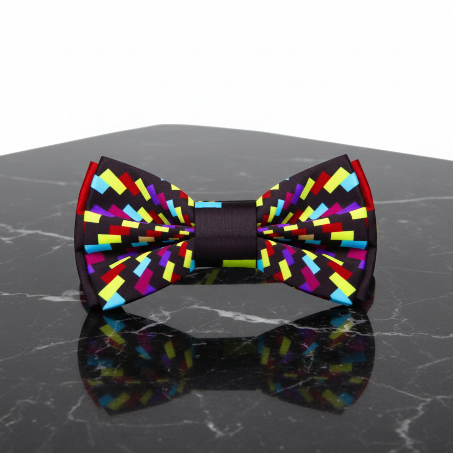 Yellow, Purple, Red Geometric Swirl Bow Tie pre Tied