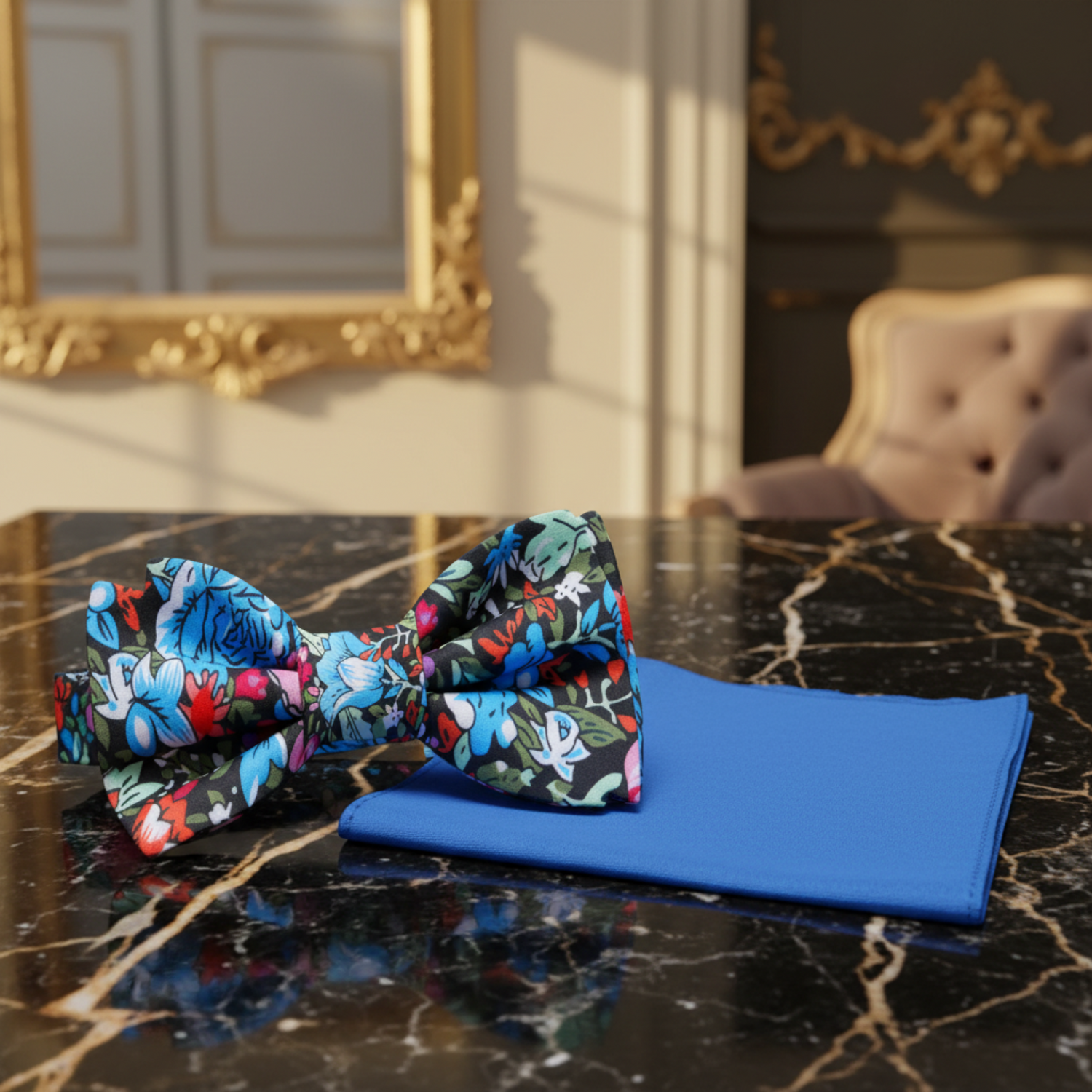 Multi-Colored Impressionist Flowers Bow Tie And Pocket Square