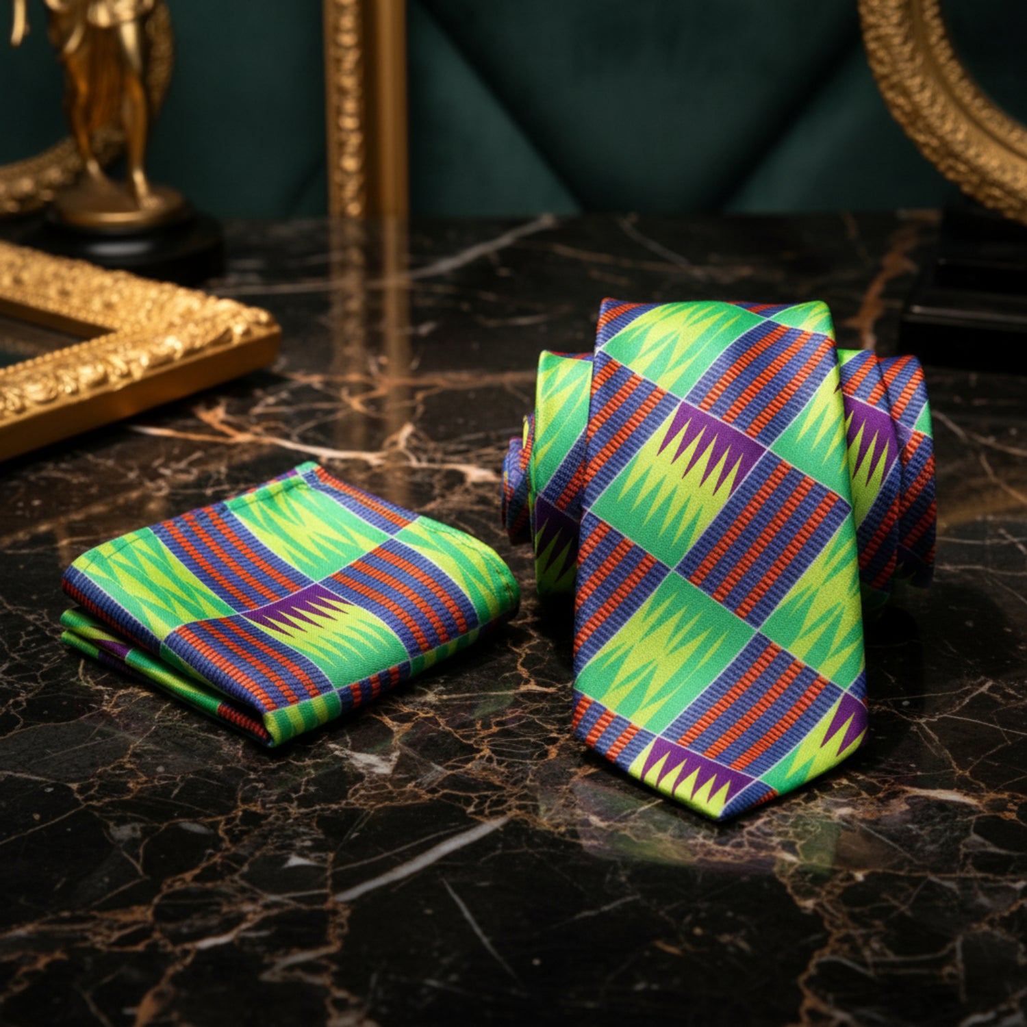 Alt View: Yellow, Green, Blue, Red and Purple Abstract/Geometric Tie and Square