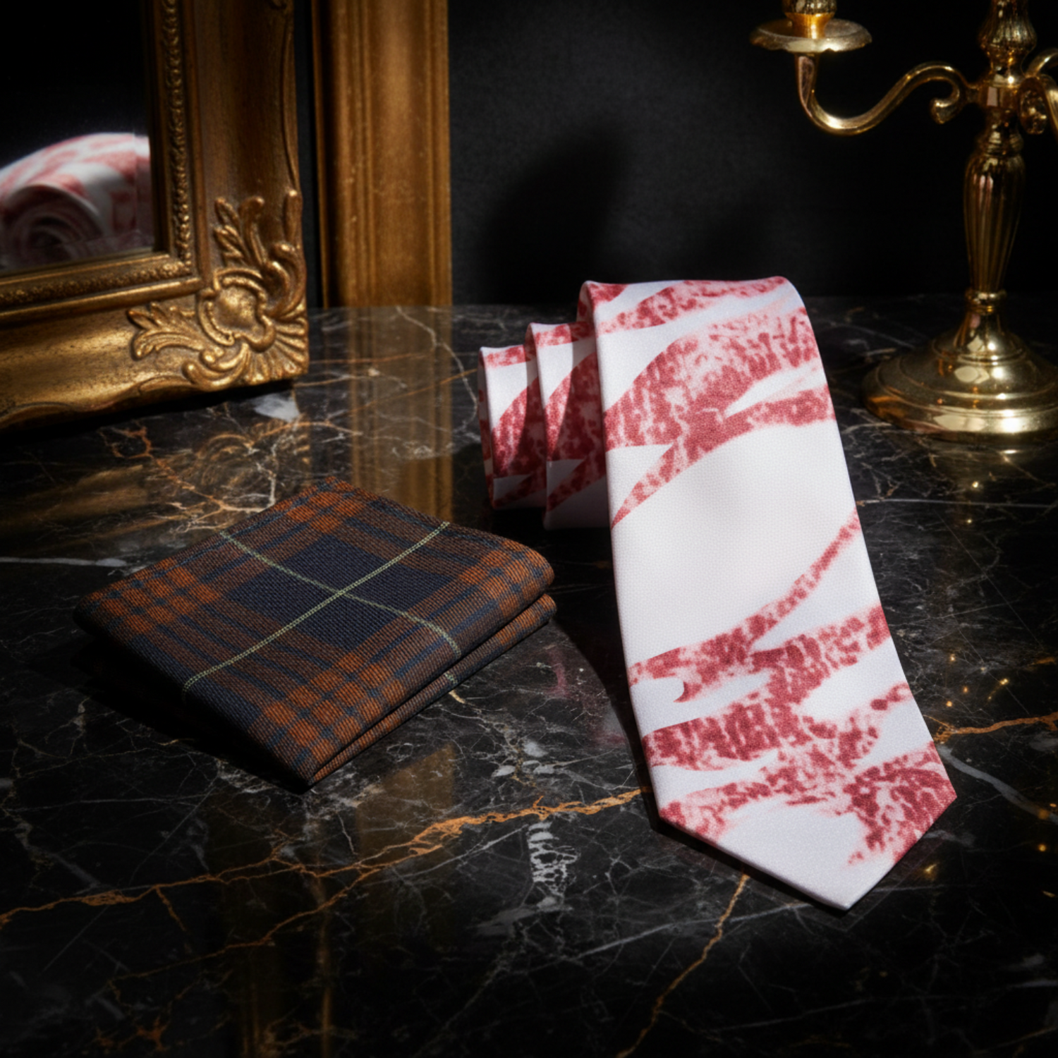 Alt Premium Off White and Rose Gold Abstract necktie and Accenting Square