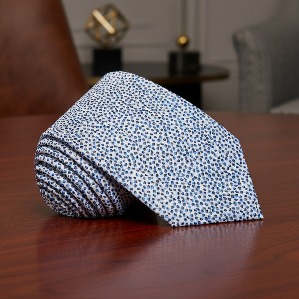 Off-white with Black and Blue Pebbles Necktie