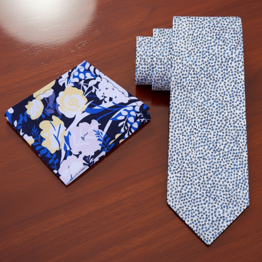 Alt View: Off-white with Black and Blue Pebbles with Black Blue Floral Square