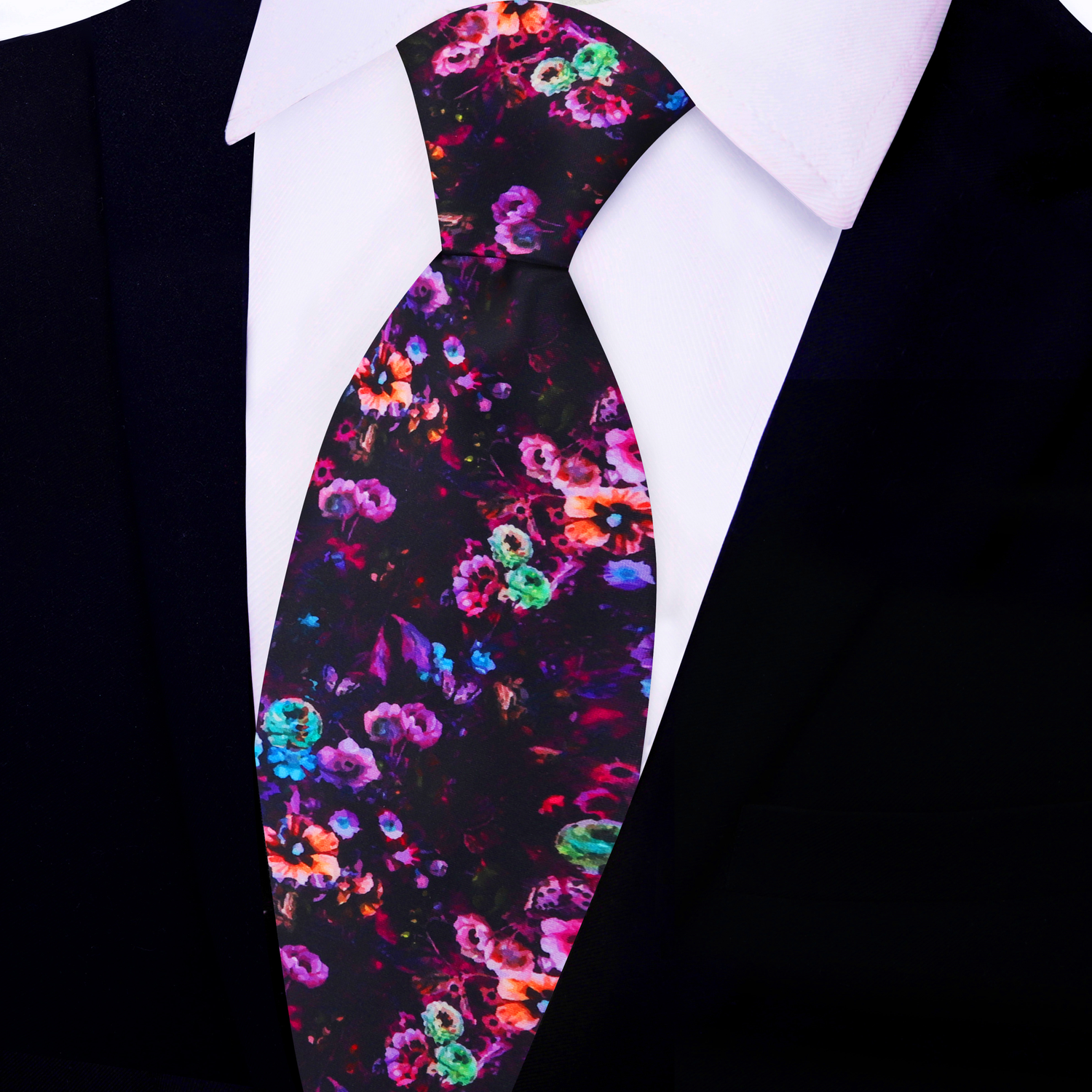 Dark Wine, Punk, Orange, Purple Flowers Necktie