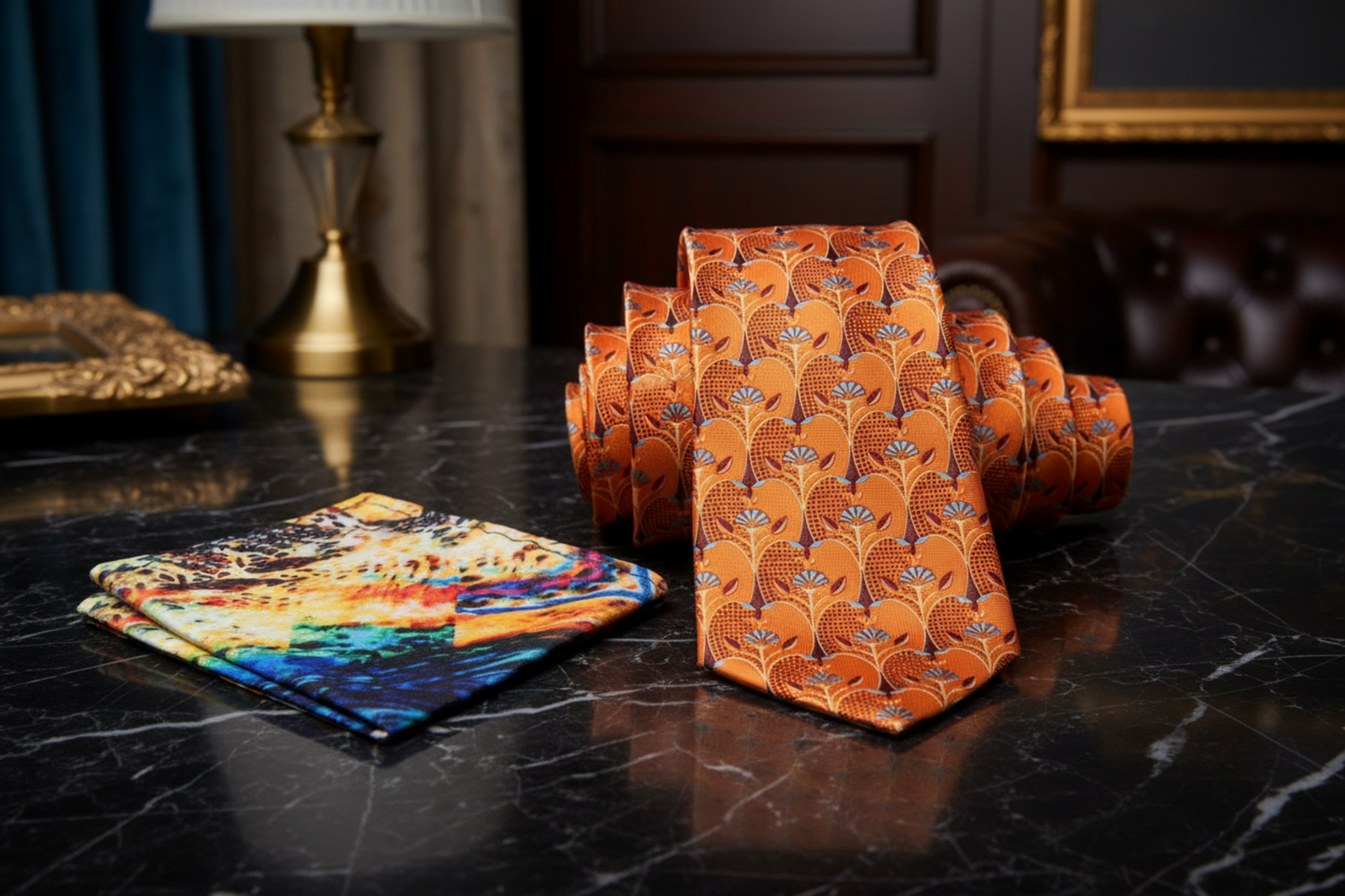 Orange Apple Slices Necktie and Square