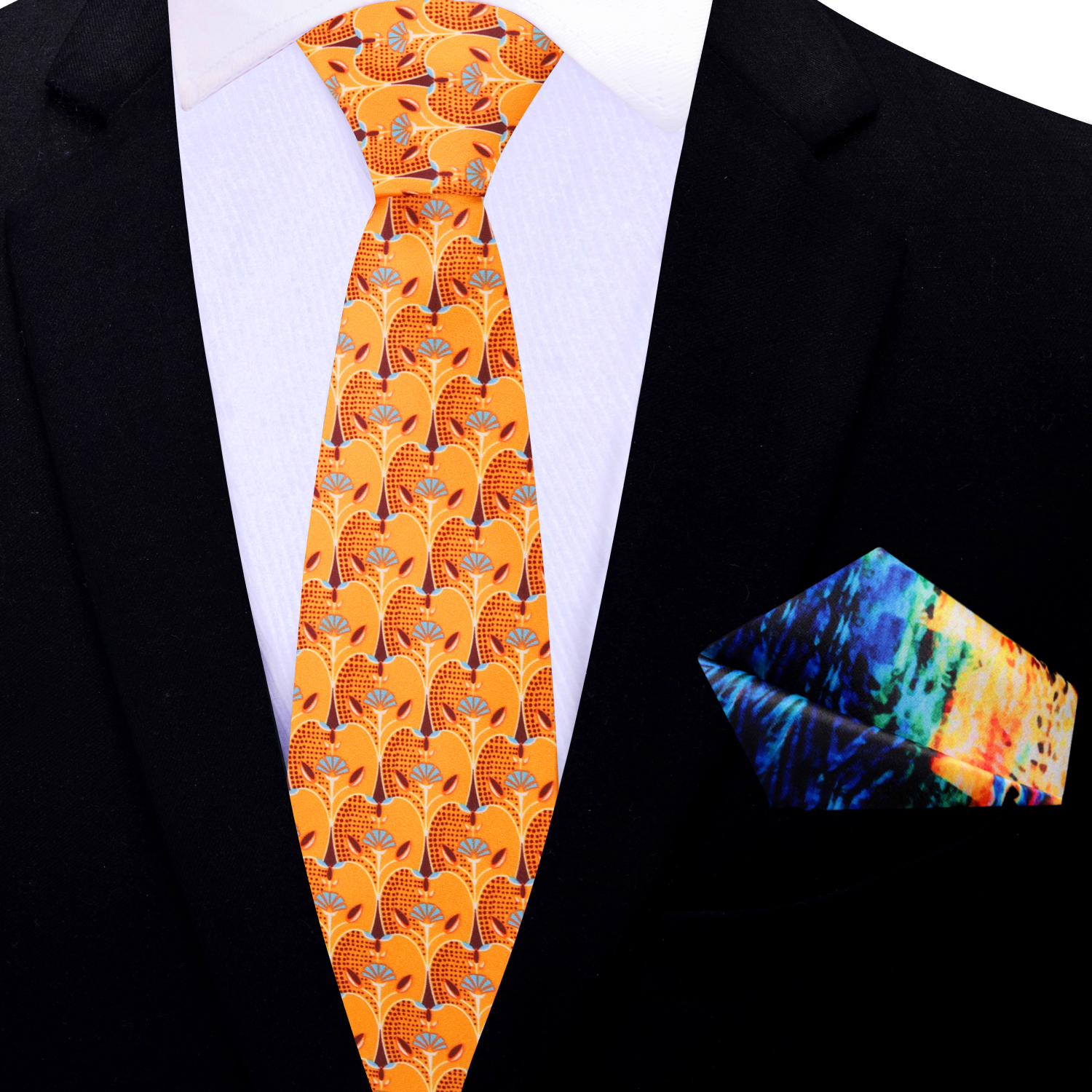 Orange Apple Slices Thin Necktie and Square