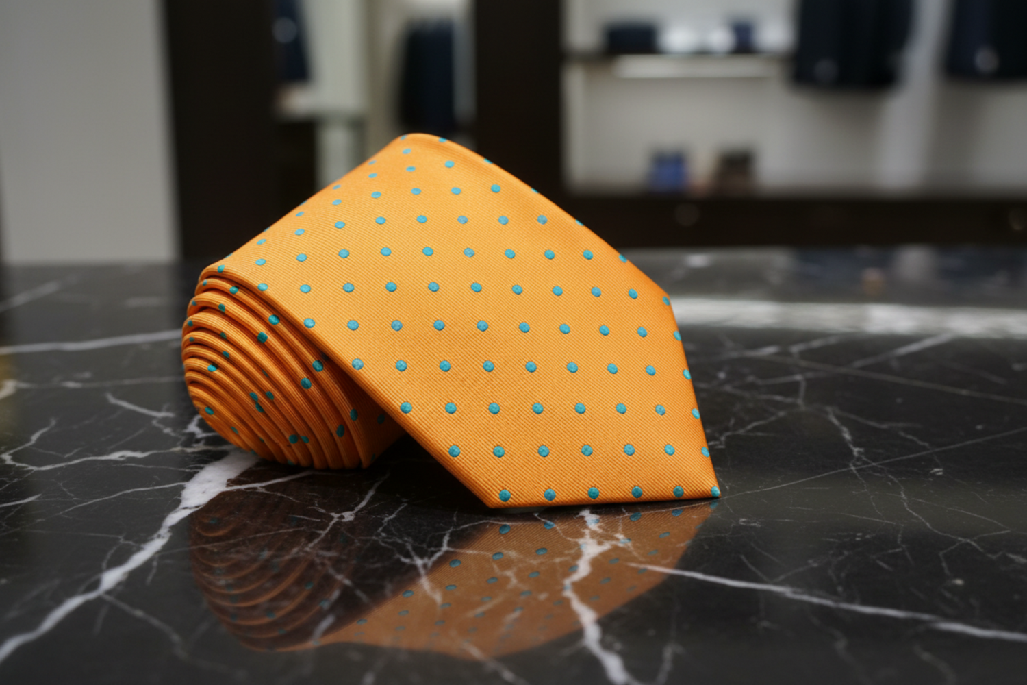 Orange with Aqua Dots Necktie