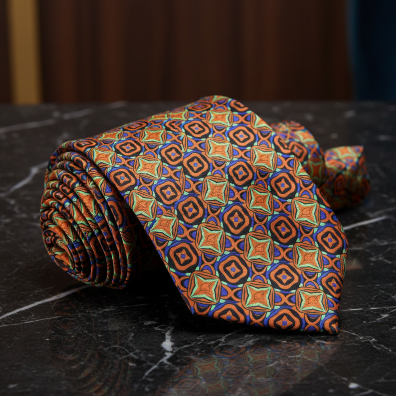 Orange, Lime, Blue, Black Geometric Necktie