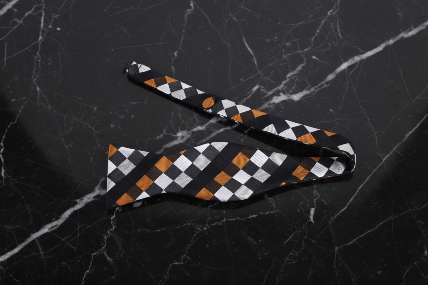A Orange, Cream, Brown Geometric Diamond Pattern Self Tie Bow tie