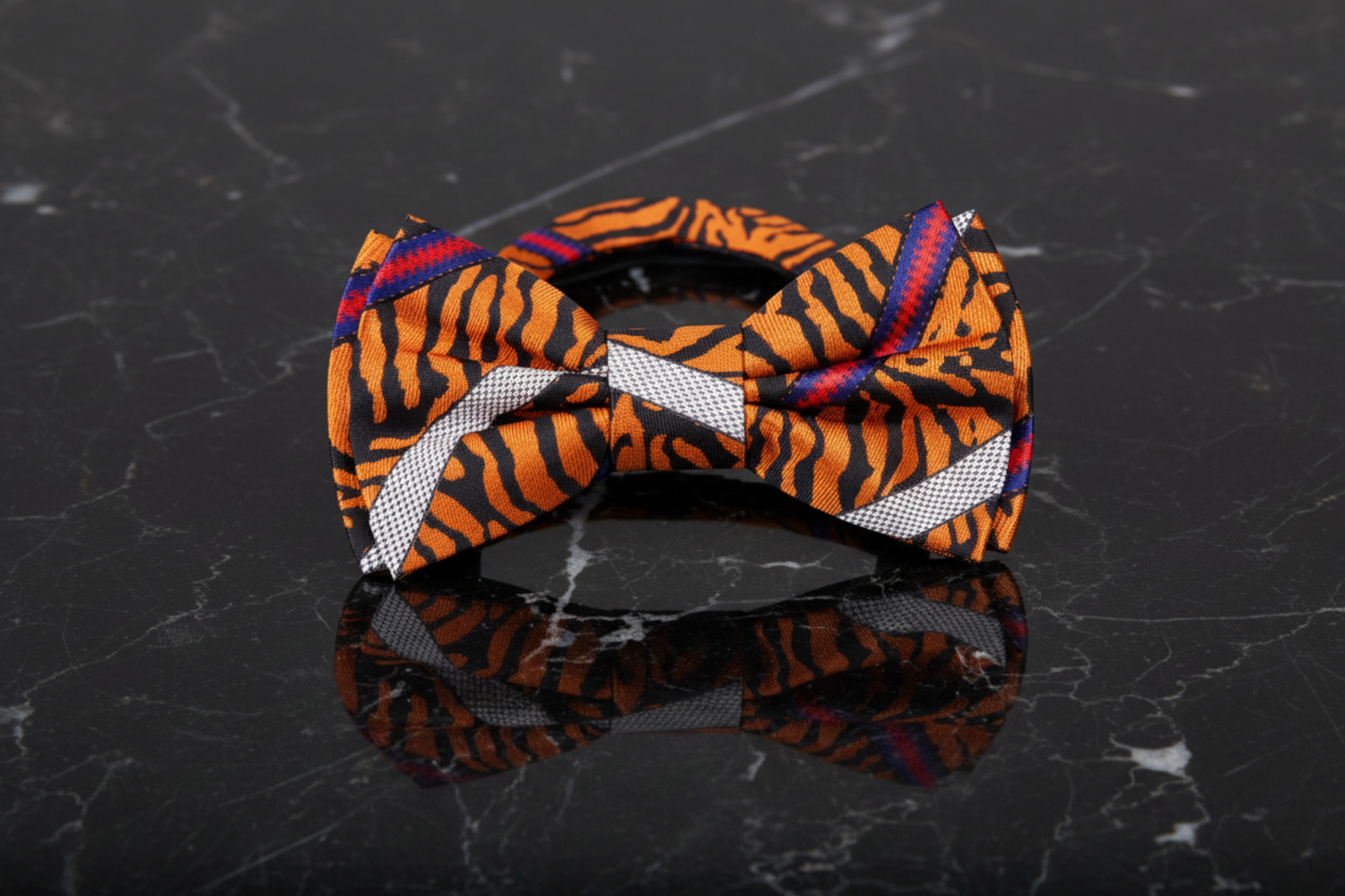  Orange Blue Grey Red Tiger and Stripe Pattern Bow Tie Pre Tied