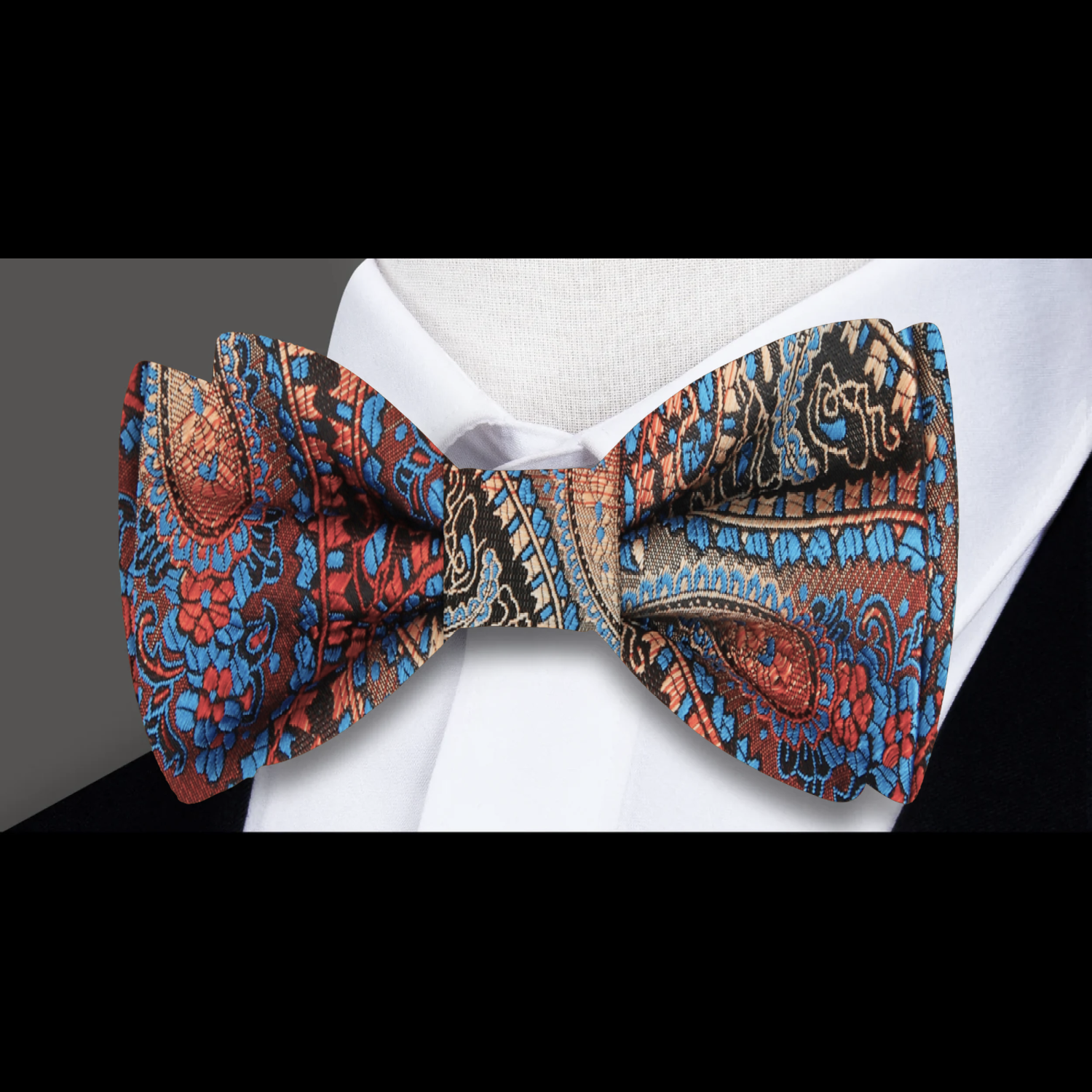Brown, Red, Orange & Light Blue Paisley Bow Tie