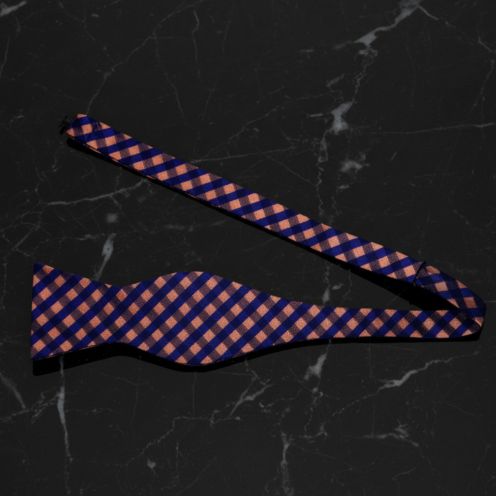 Orange, Blue Check Bow Tie Self Tie