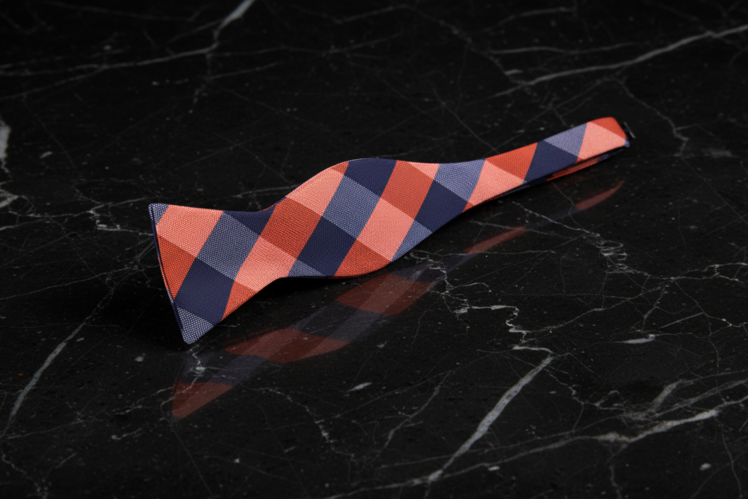 Blue, orange plaid bow tie 