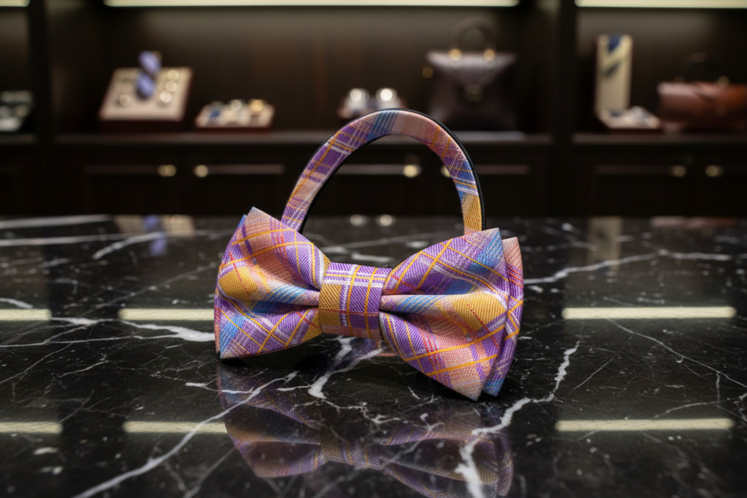 Orange, Purple and Blue Plaid Pre Tied Bow Tie