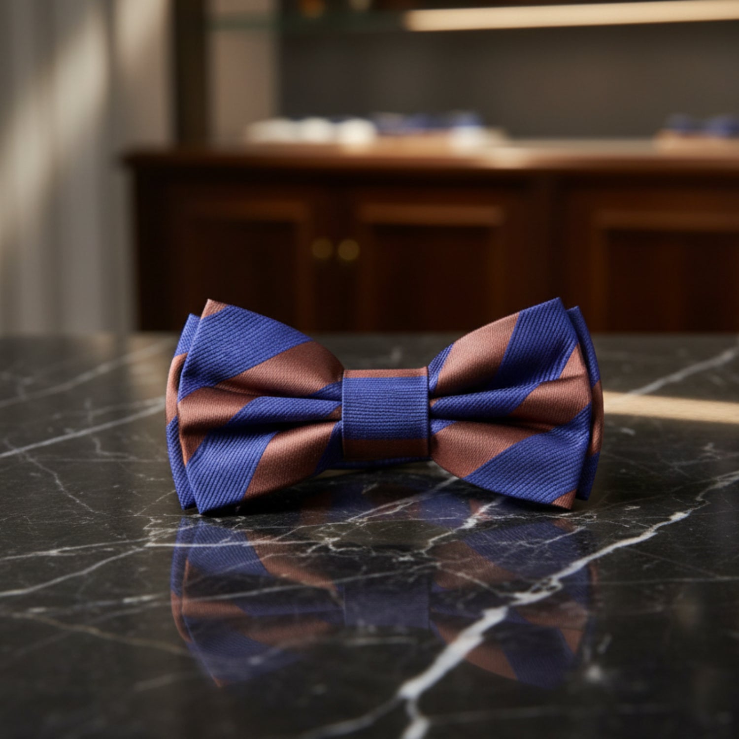 Blue and Orange Stripe Pre Tied Bow Tie