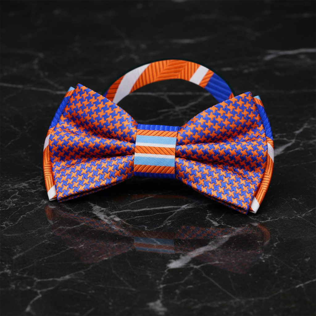 Double Sided Orange and Blue Bow Tie Pre Tied