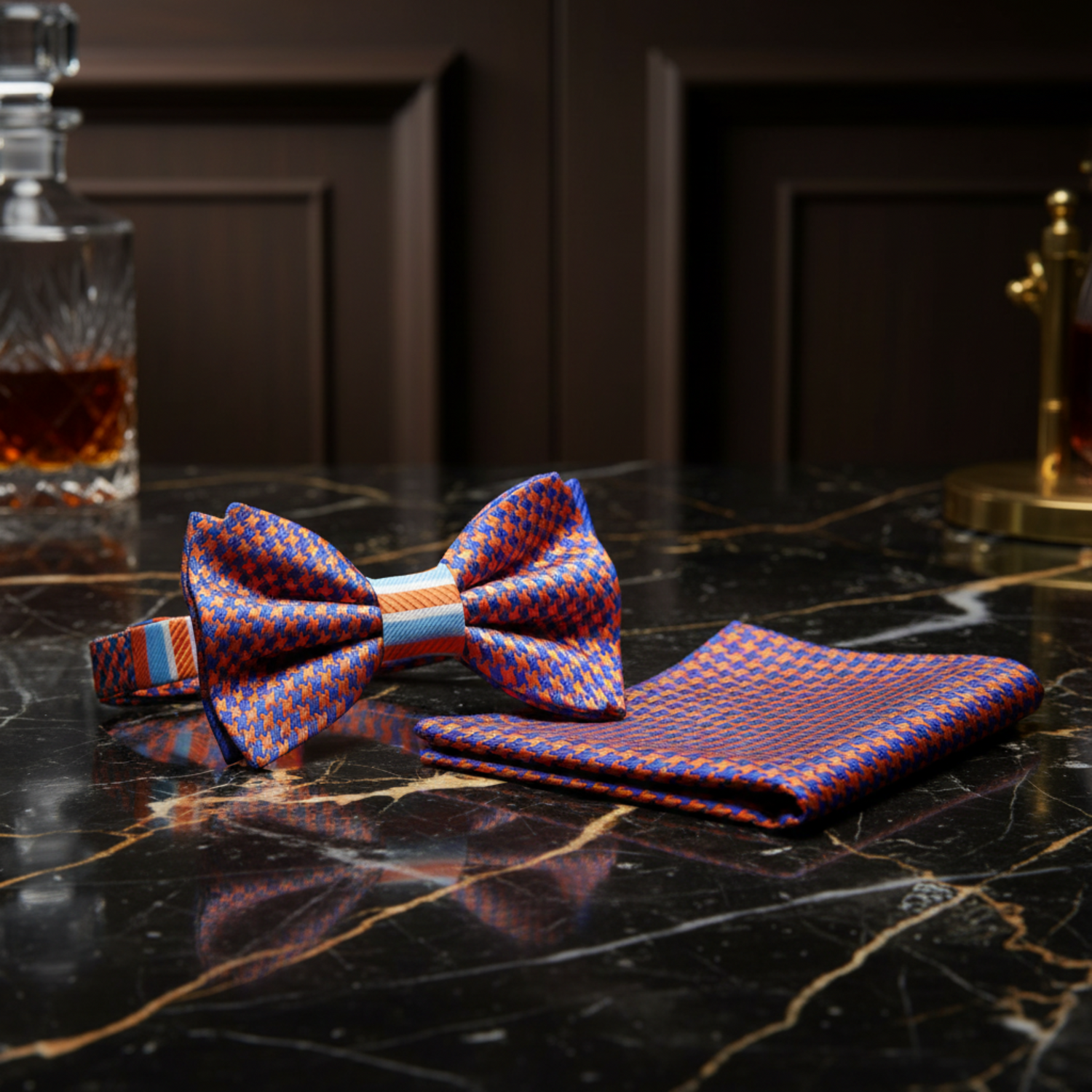 Double Sided Orange and Blue Bow Tie and Square