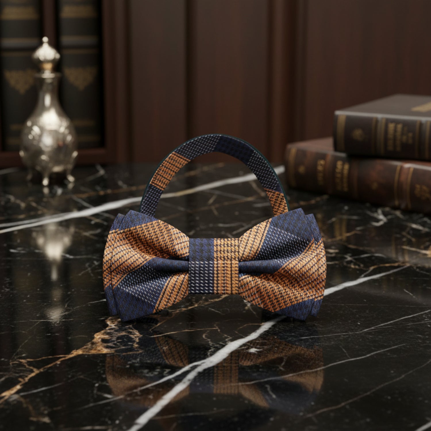 Orange, Blue and Black Plaid Bow Tie Pre Tied