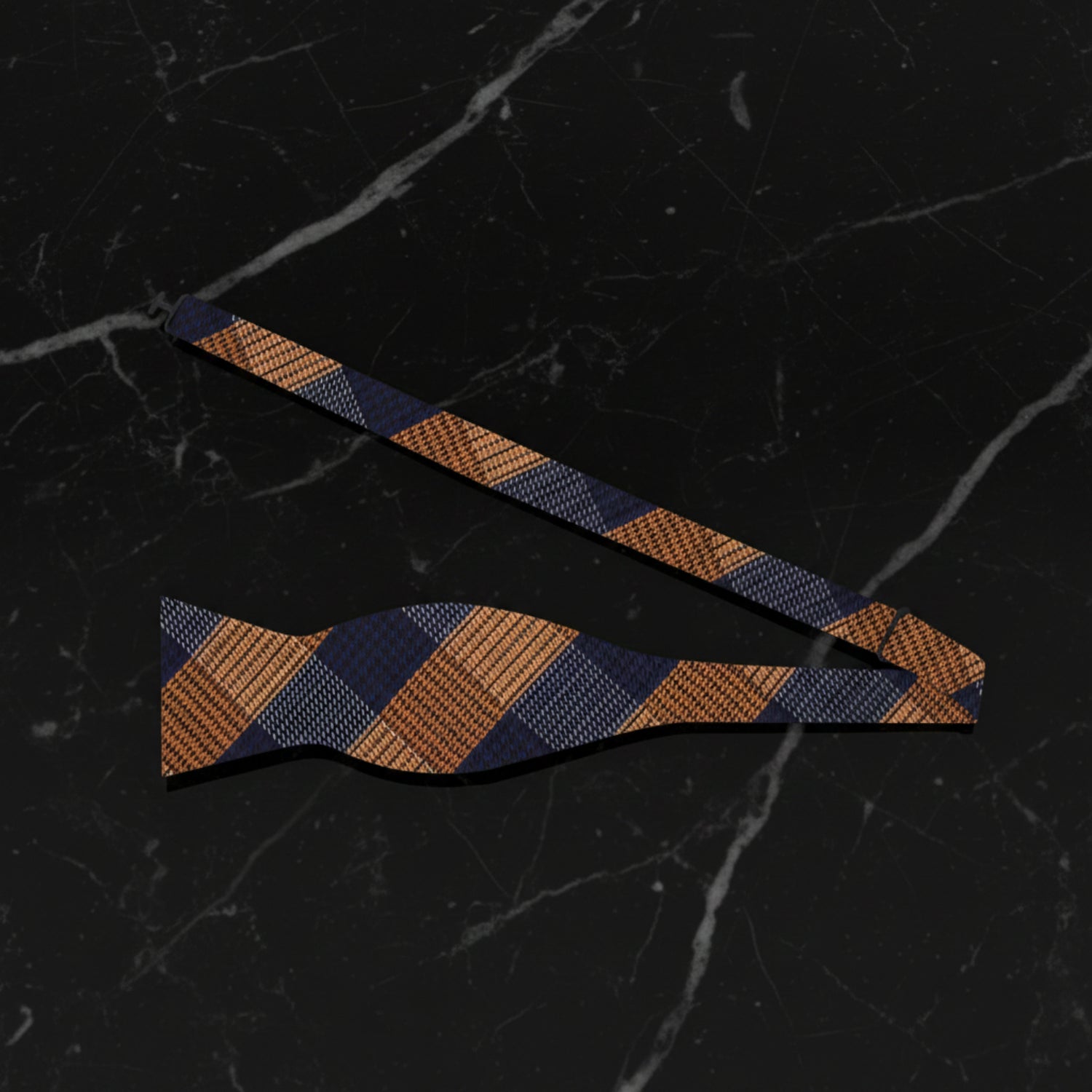 Orange, Blue and Black Plaid Bow Tie Self Tie