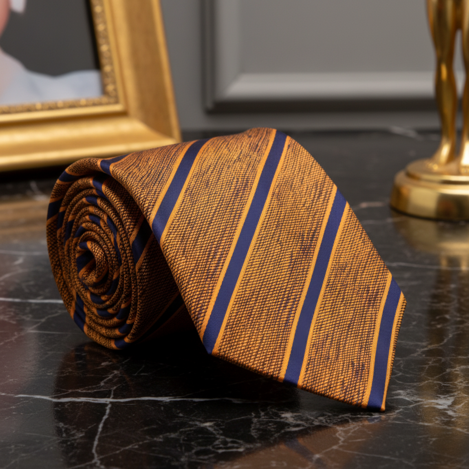 Orange, Brown, Blue Stripe Necktie  