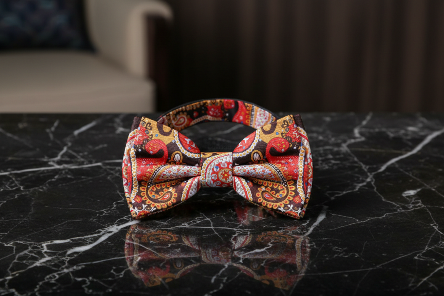 Brown, Orange Paisley Bow Tie Pre Tied