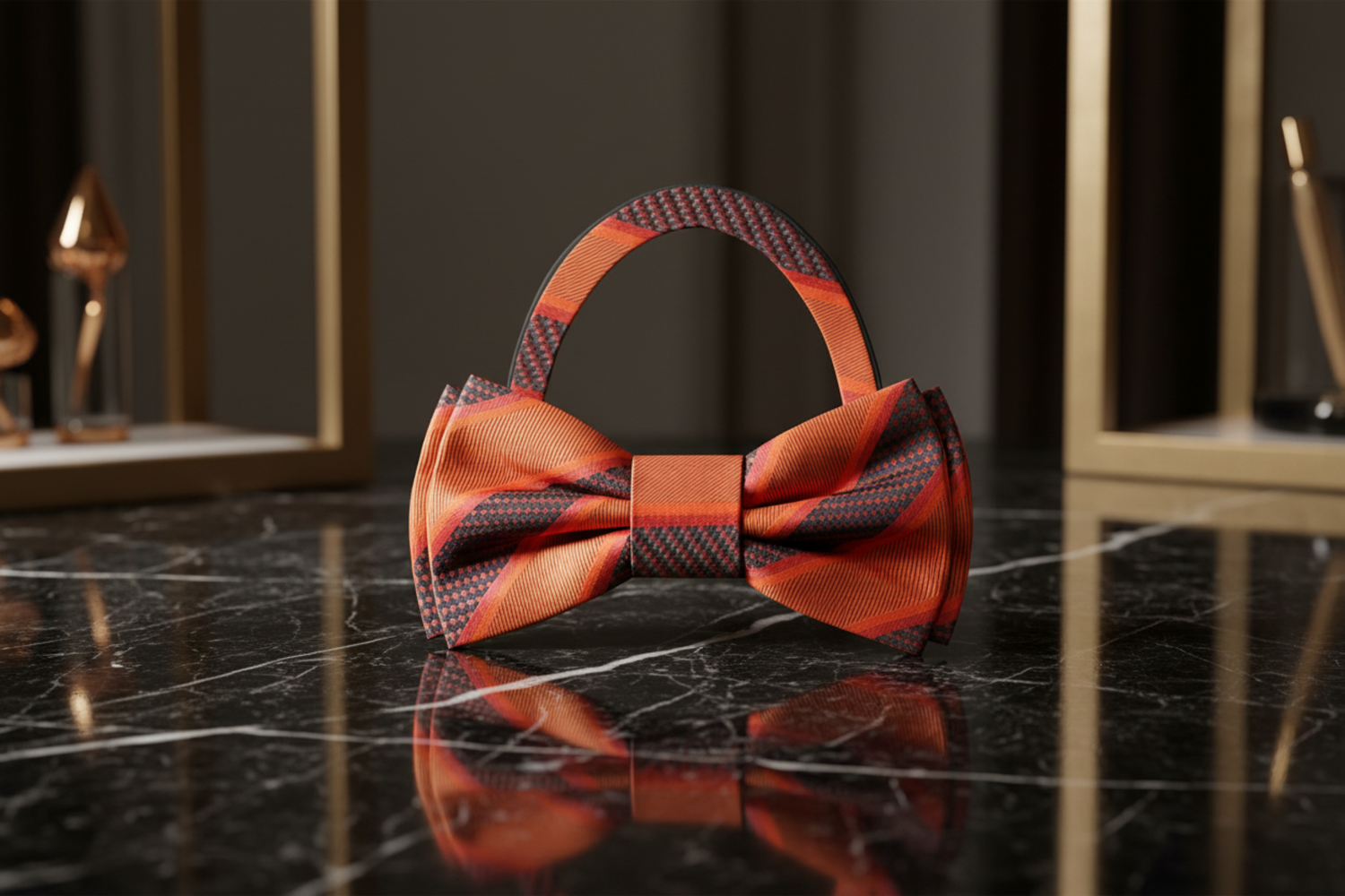 Orange Block Stripe Bow Tie Pre Tied
