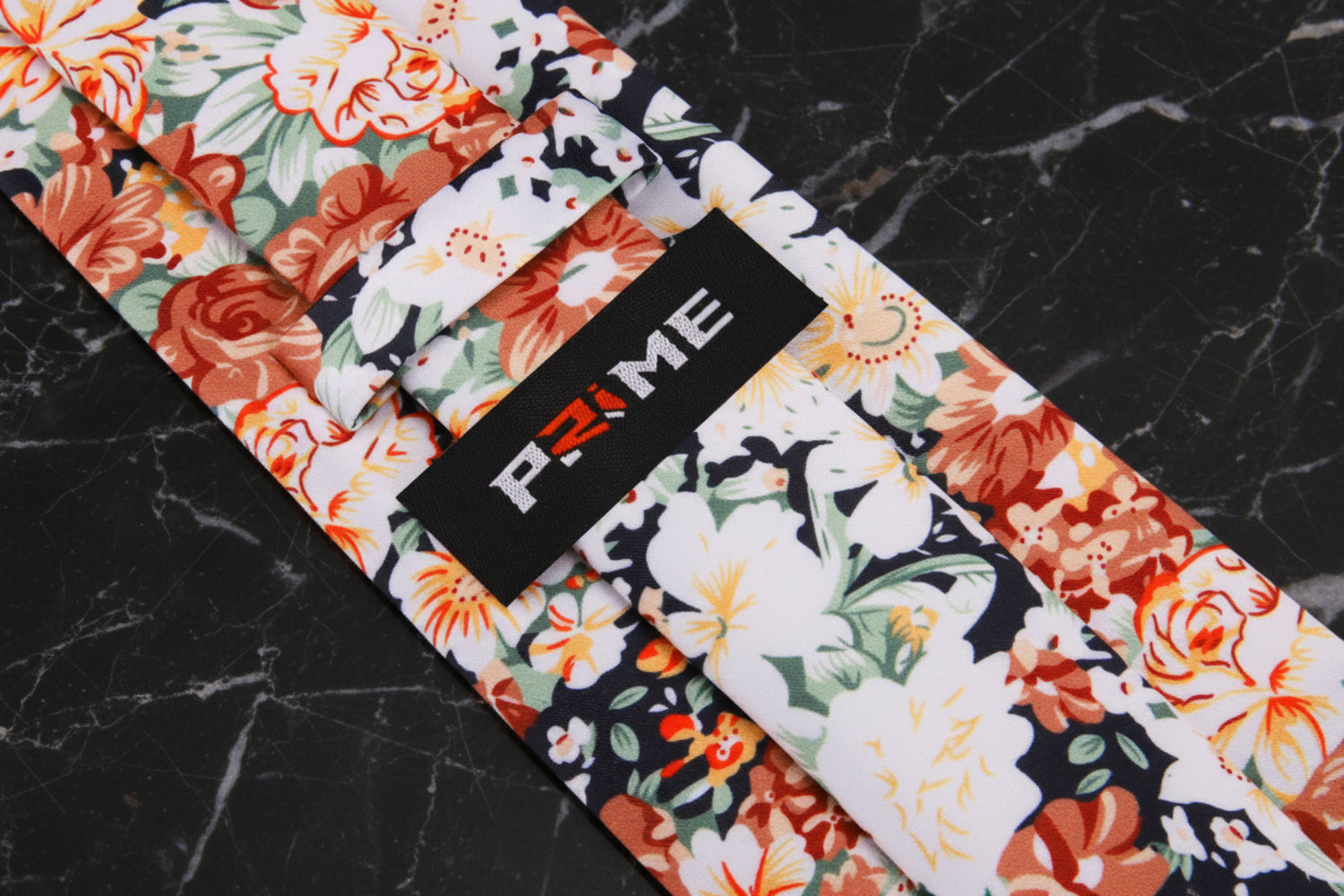 Brown, Orange, White, Green Sketched Flowers Tie Keep