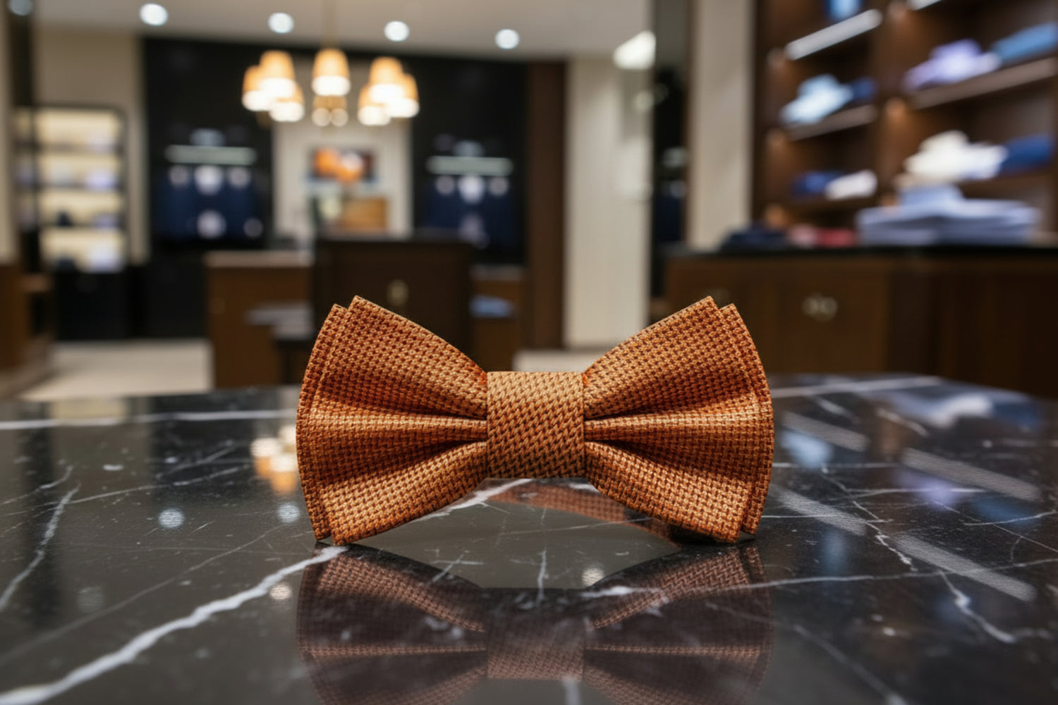 Orange Textured Bow Tie Pre Tied