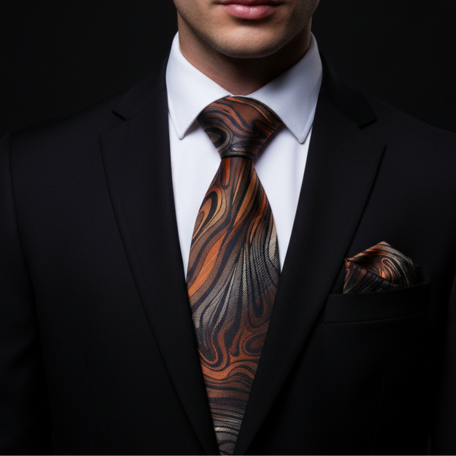 Orange & Grey Abstract Flame Necktie
