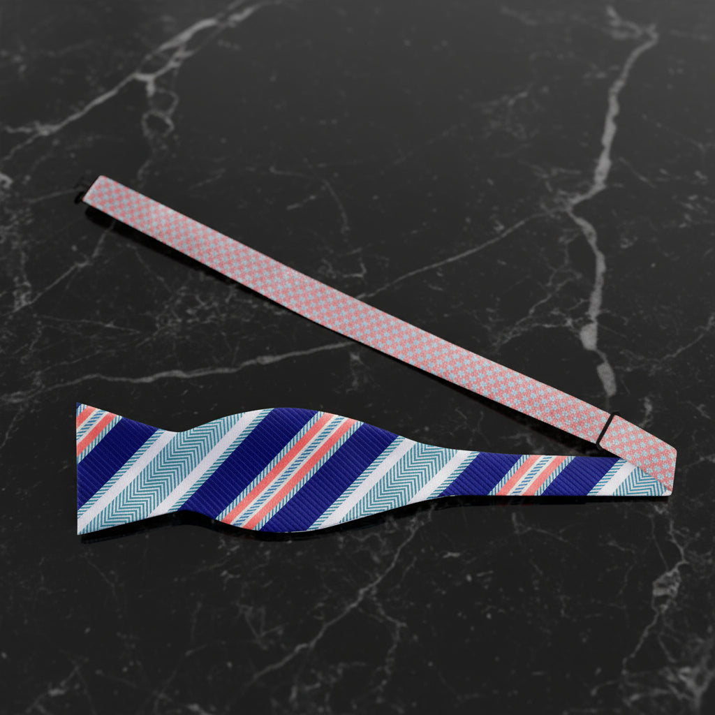 Orange, Blue Hounds Tooth and Stripe Bow Tie Self Tie