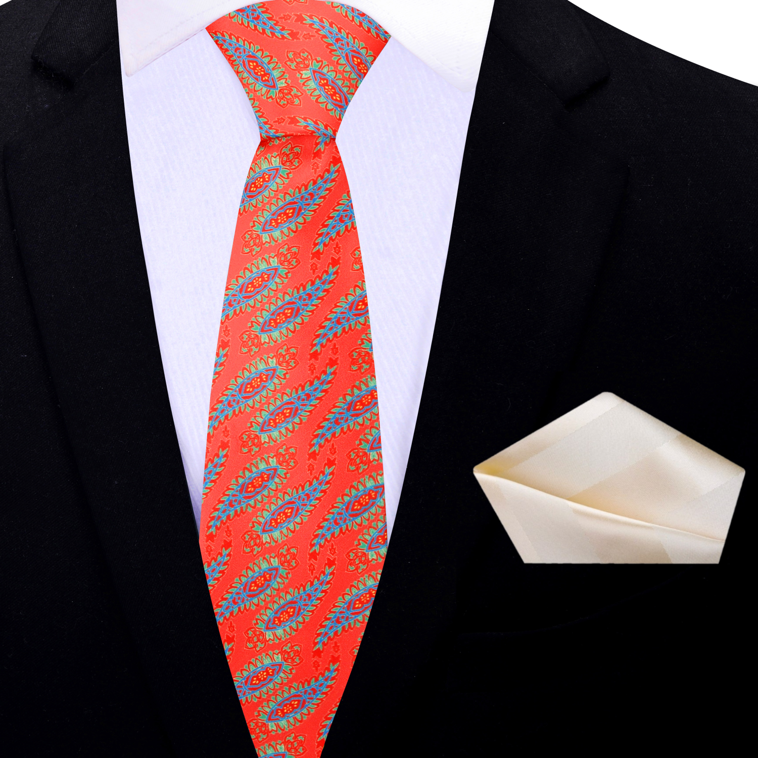 Orange Paisley Necktie with Blue & Green Accents
