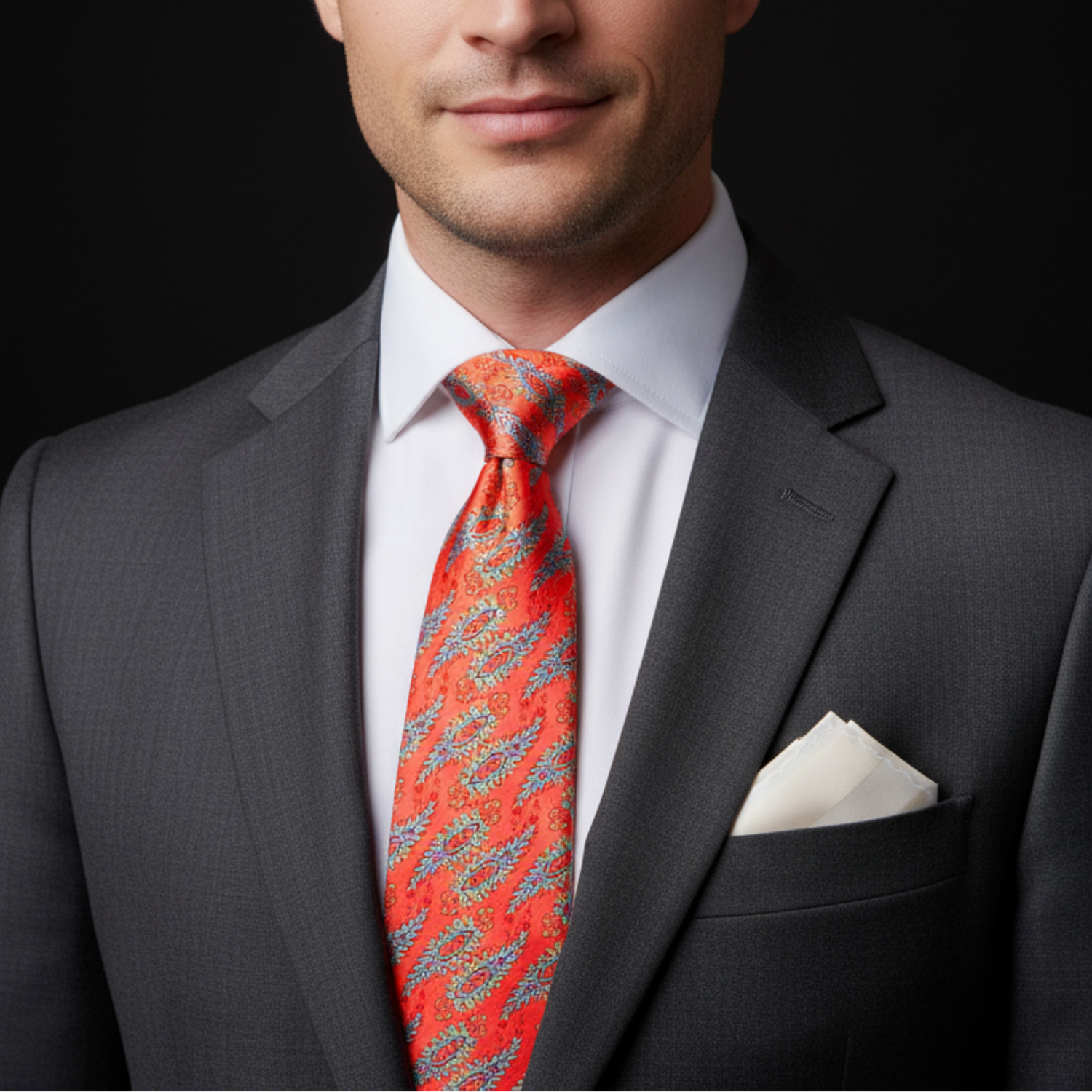 Orange Paisley Necktie with Blue & Green Accents
