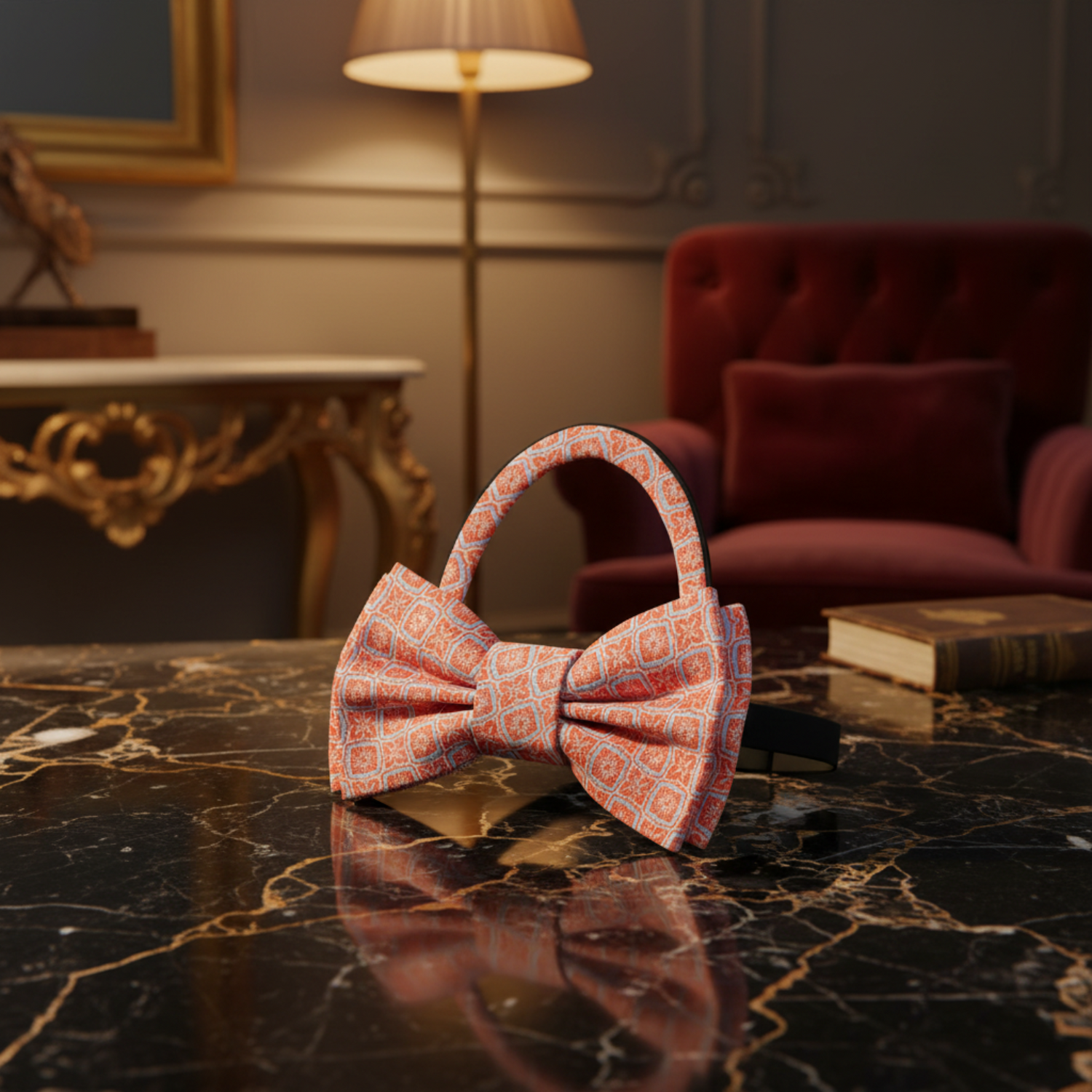 ||Rich Orange Geometric Bow Tie Pre Tied