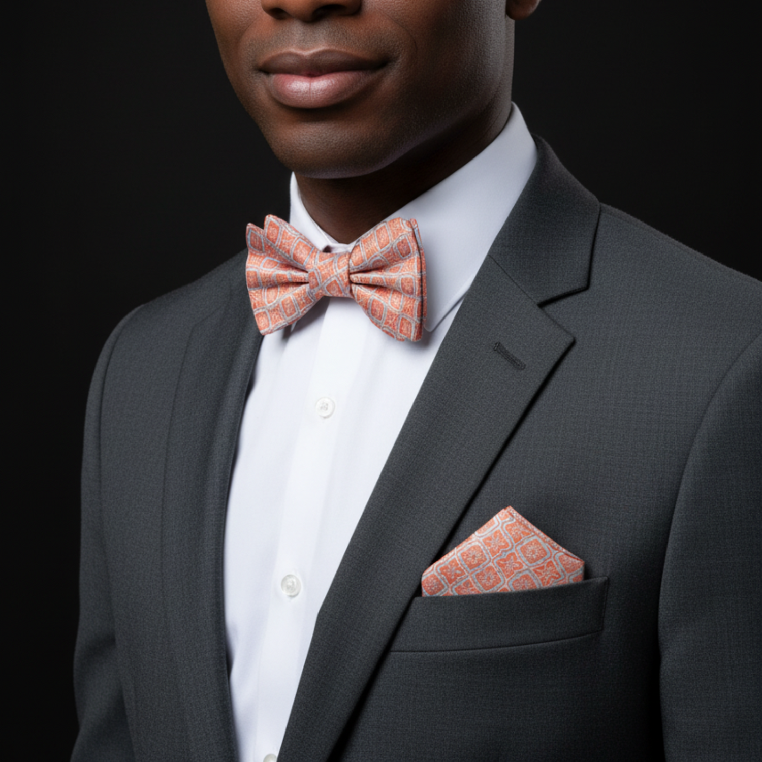 ||Rich Orange Geometric Bow Tie and square