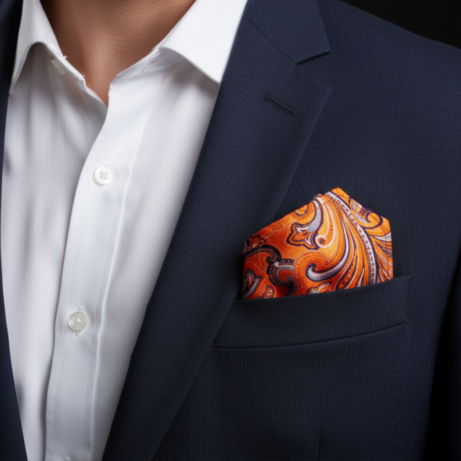 Orange and Purple Paisley Square on Man