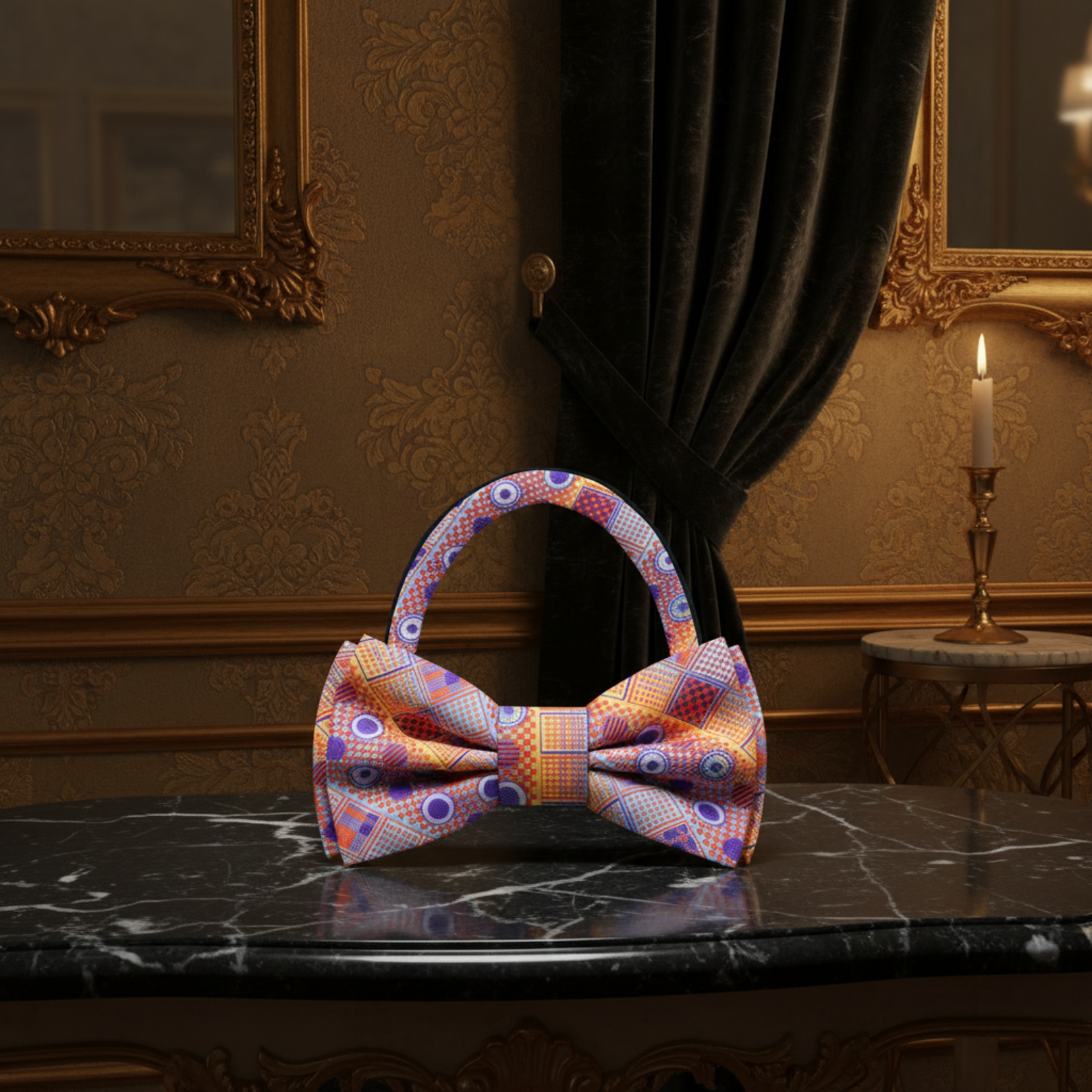 Orange, Purple Light Blue Abstract Bow tie Pre Tied