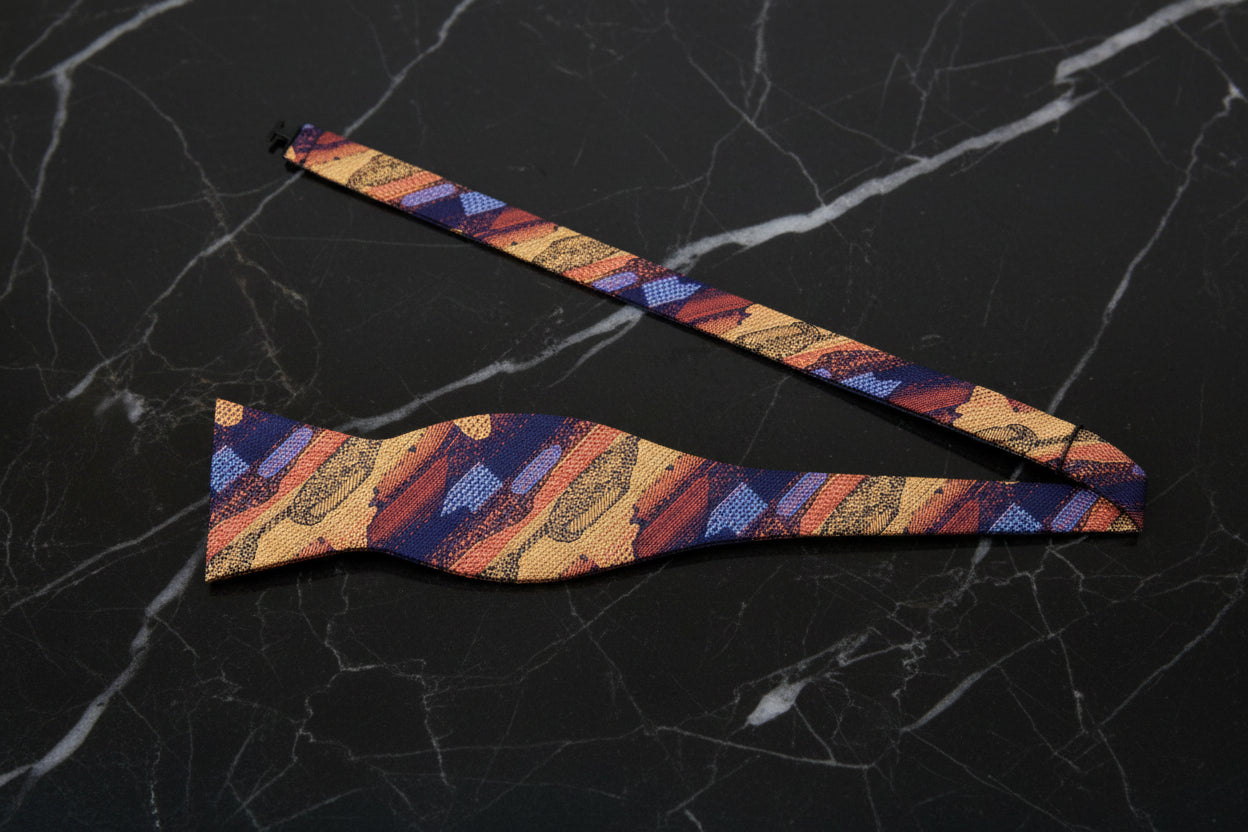 Orange, Blue Abstract Self Tie Bow Tie