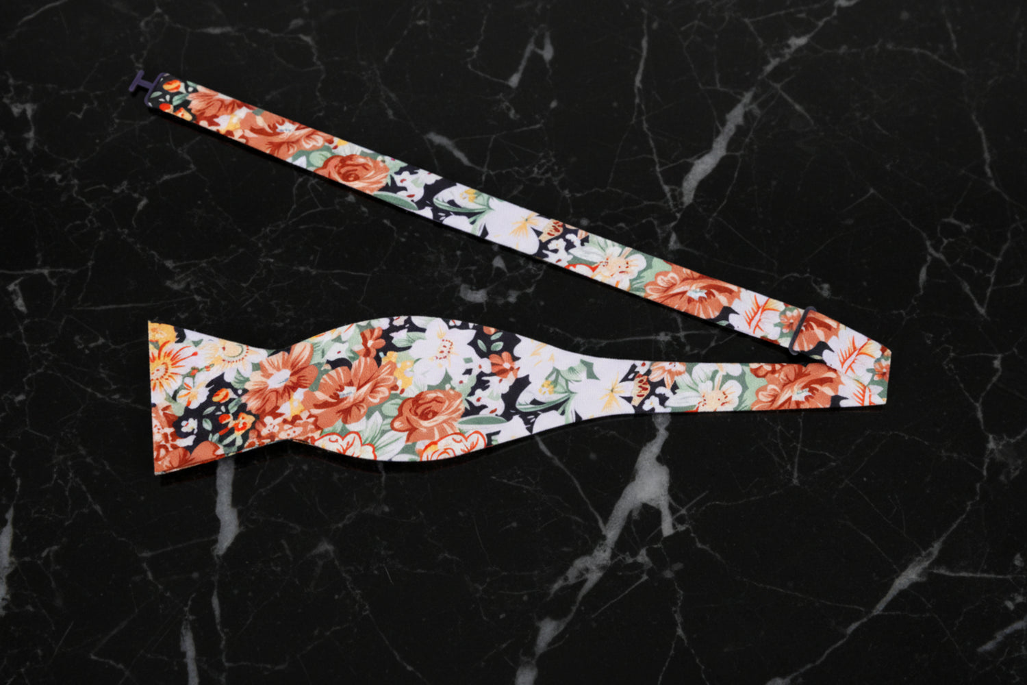 Orange, White, Green Flowers Bow Tie Self Tie