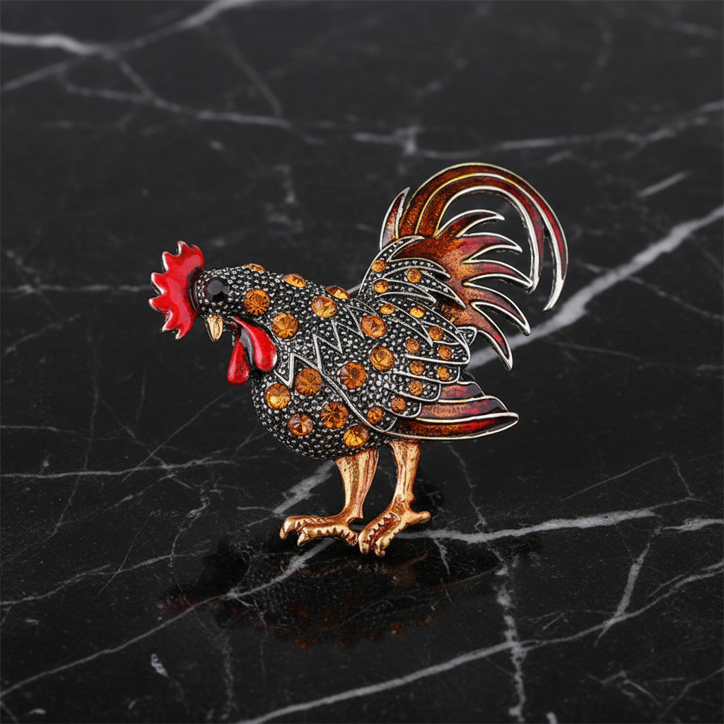 Orange Rooster Brooch