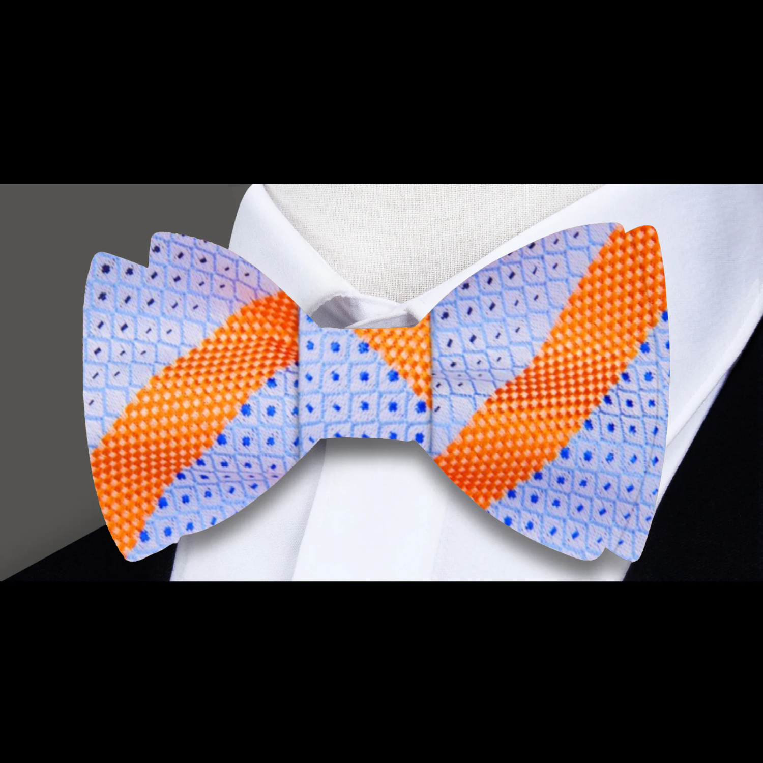 Light Blue and Orange Striped Bow Tie