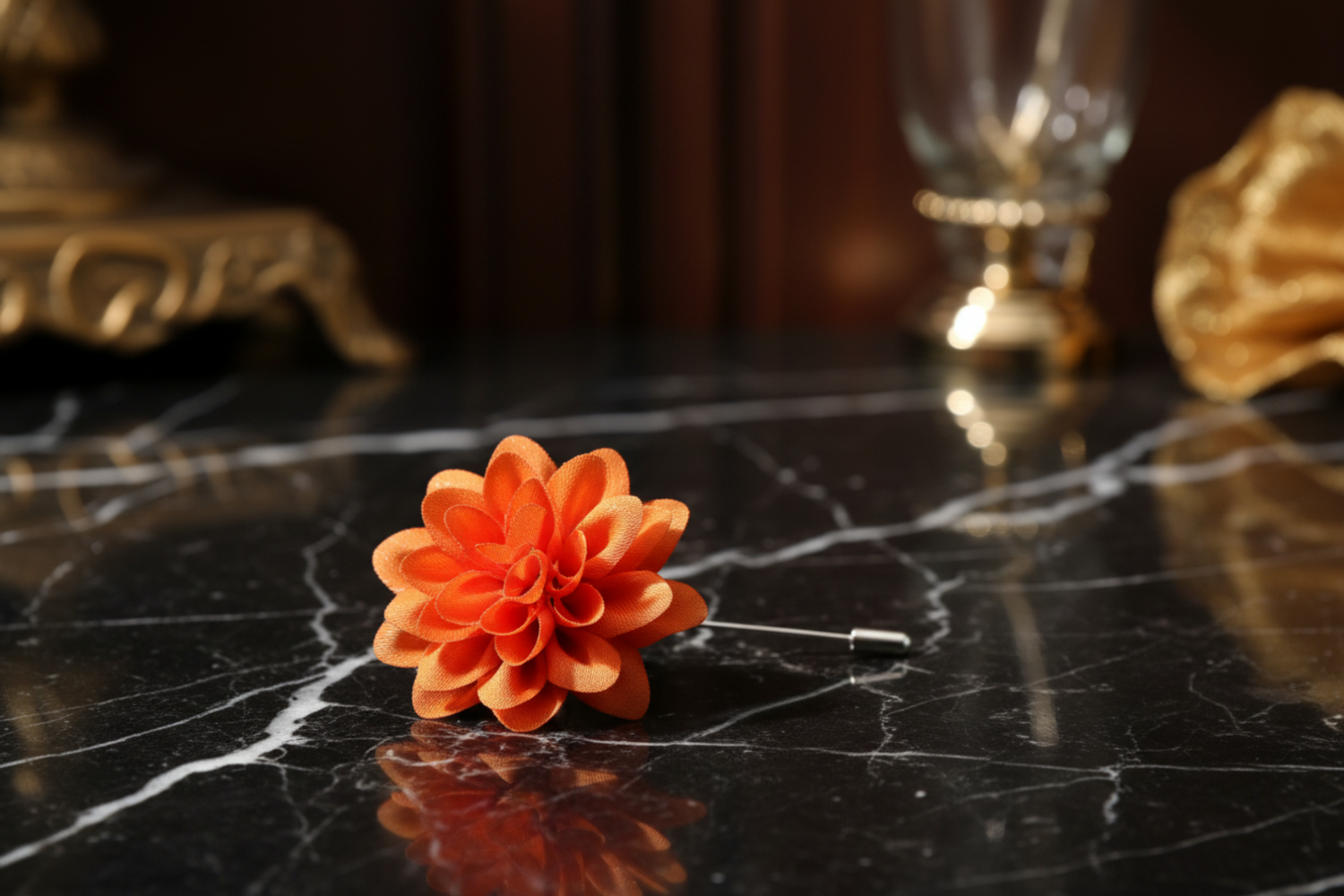 Main View: An Orange Color Star Flower Shaped Lapel Pin||Orange
