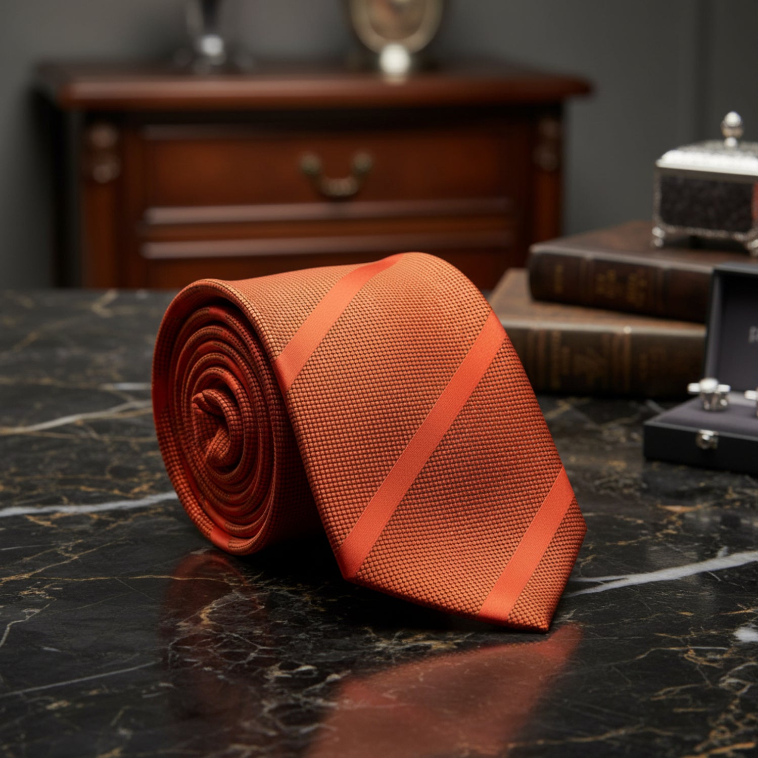 Orange striped tie  