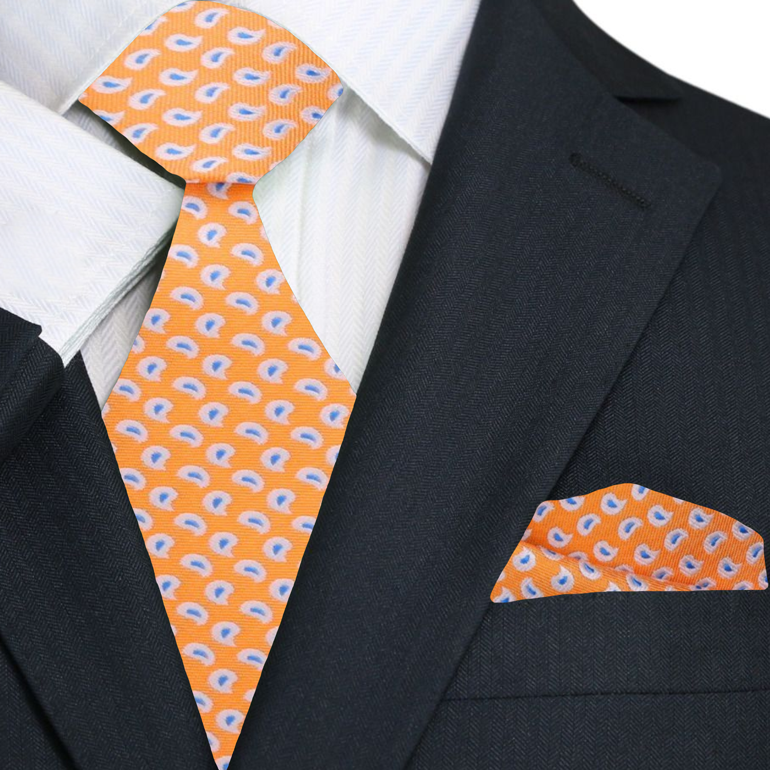 Premium Orange, Blue and White Paisley Tie and  Square